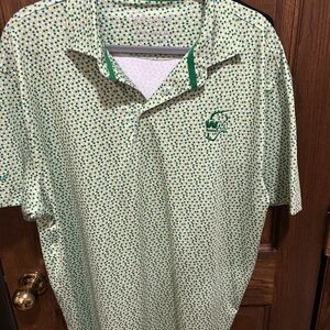 Green and White Polo Shirt with Geometric Pattern